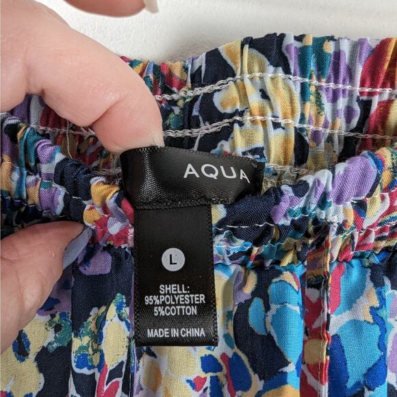 AQUA Flower‎ Print Tiered Drawstring Midi Skirt Size Large Coquette Feminine - Picture 8 of 9